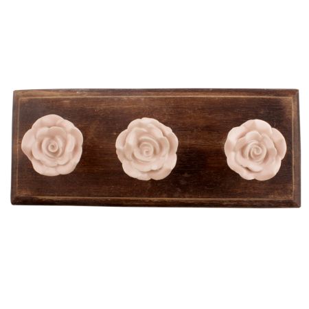 Baby Pink Rose Flower Ceramic Wooden Hook